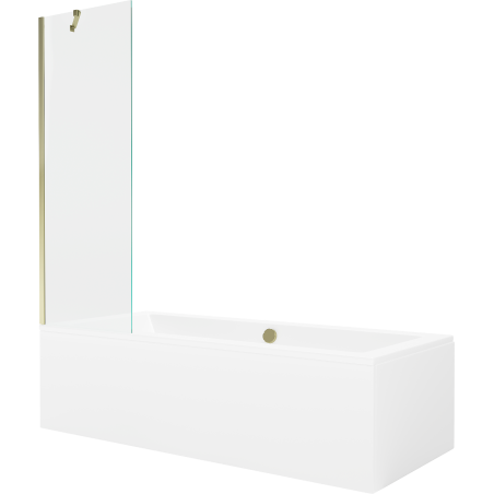 Mexen Cube rectangular bath 180 x 80 cm with casing and single-panel screen 60 cm, transparent, gold - 550518080X9506000050