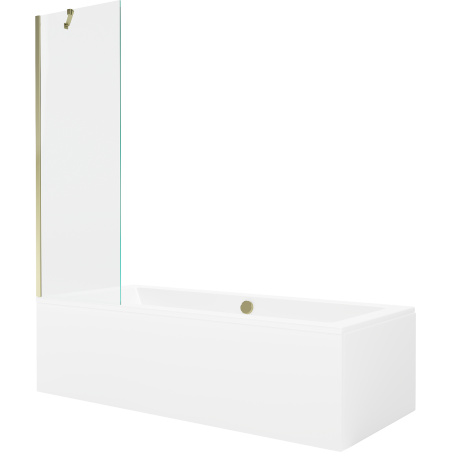 Mexen Cube wanna prostokątna 180 x 80 cm z obudową i parawanem 1-skrzydłowym 60 cm, transparent, złoty - 550518080X9506000050