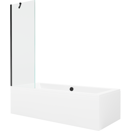 Mexen Cube vasca rettangolare 180 x 80 cm con rivestimento e pannello para-schizzi a 1 anta 60 cm, trasparente, nero