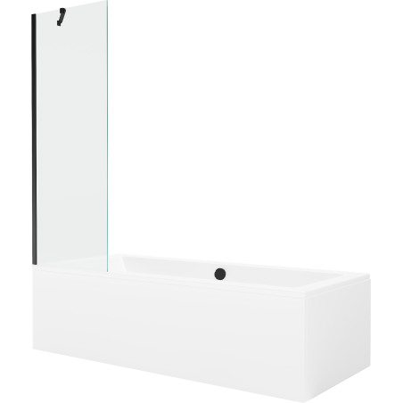 Mexen Cube wanna prostokątna 180 x 80 cm z obudową i parawanem 1-skrzydłowym 60 cm, transparent, czarny - 550518080X9506000070