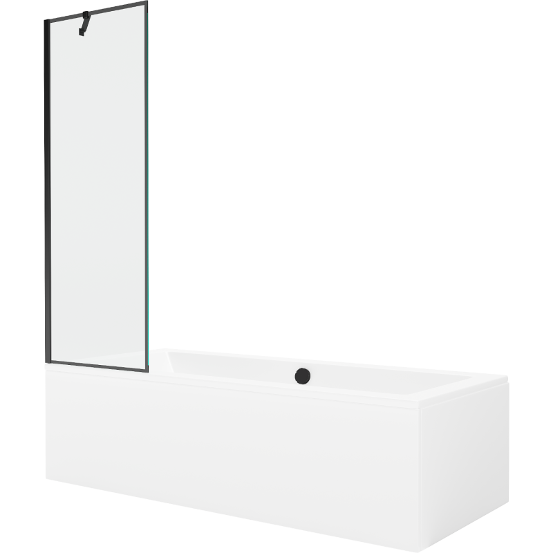 Mexen Cube baignoire rectangulaire 180 x 80 cm avec panneau et écran à 1 vantail 60 cm, motif noir - 550518080X9506007070