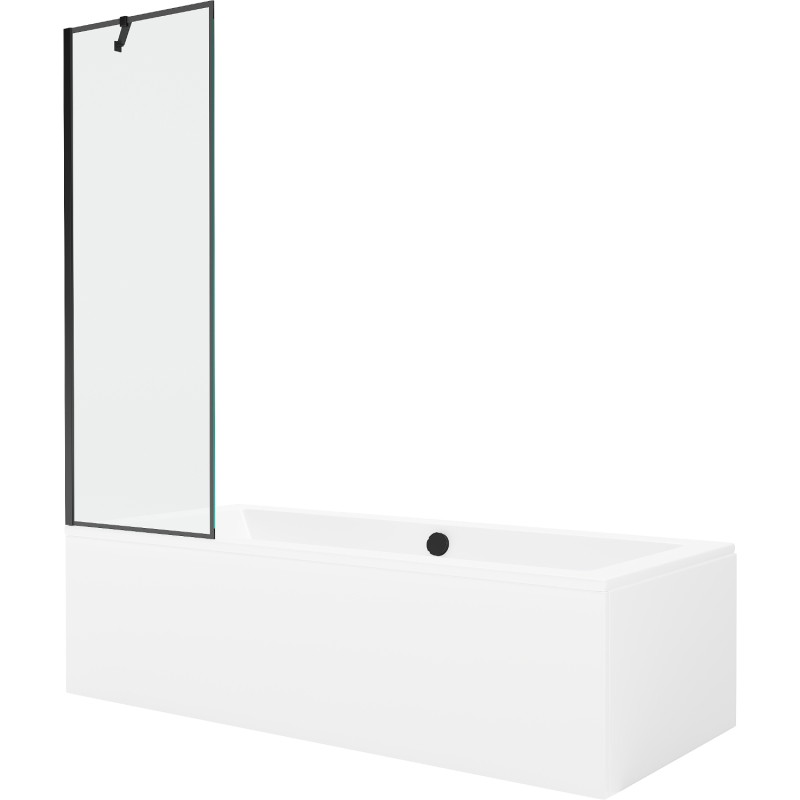 Mexen Cube pravokutna kada 180 x 80 cm s oblogom i pregradom s jednim krilom 60 cm, crni uzorak - 550518080X9506007070