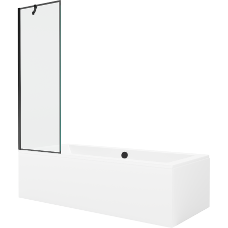 Mexen Cube baignoire rectangulaire 180 x 80 cm avec panneau et écran à 1 vantail 60 cm, motif noir - 550518080X9506007070
