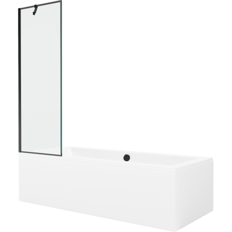 Mexen Cube rechteckige Badewanne 180 x 80 cm mit Verkleidung und 1-flügeliger Duschabtrennung 60 cm, schwarzes Muster - 5505180?