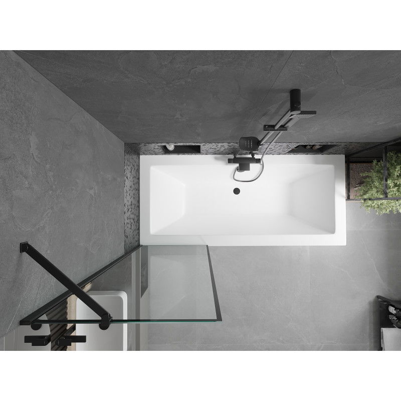 Mexen Cube bañera rectangular 180 x 80 cm con carcasa y biombo de 1 hoja 60 cm, diseño negro - 550518080X9506007070
