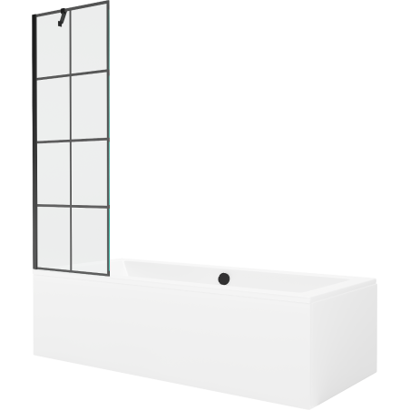 Mexen Cube pravokutna kada 180 x 80 cm s oblogom i paravanom s jednim krilom 60 cm, crni uzorak - 550518080X9506007077