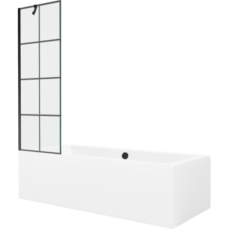 Mexen Cube wanna prostokątna 180 x 80 cm z obudową i parawanem 1-skrzydłowym 60 cm, czarny wzór - 550518080X9506007077