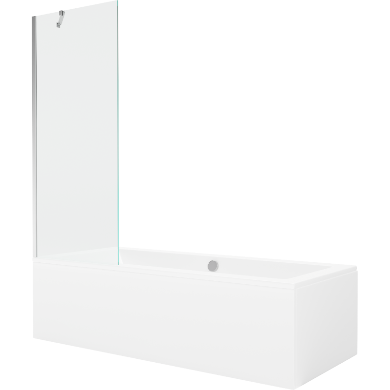 Mexen Cube wanna prostokątna 180 x 80 cm z obudową i parawanem 1-skrzydłowym 70 cm, transparent, chrom - 550518080X9507000001