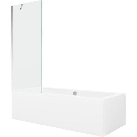 Mexen Cube rechthoekig bad 180 x 80 cm met ombouw en 1-vleugel scherm 70 cm, transparant, chroom - 550518080X9507000001