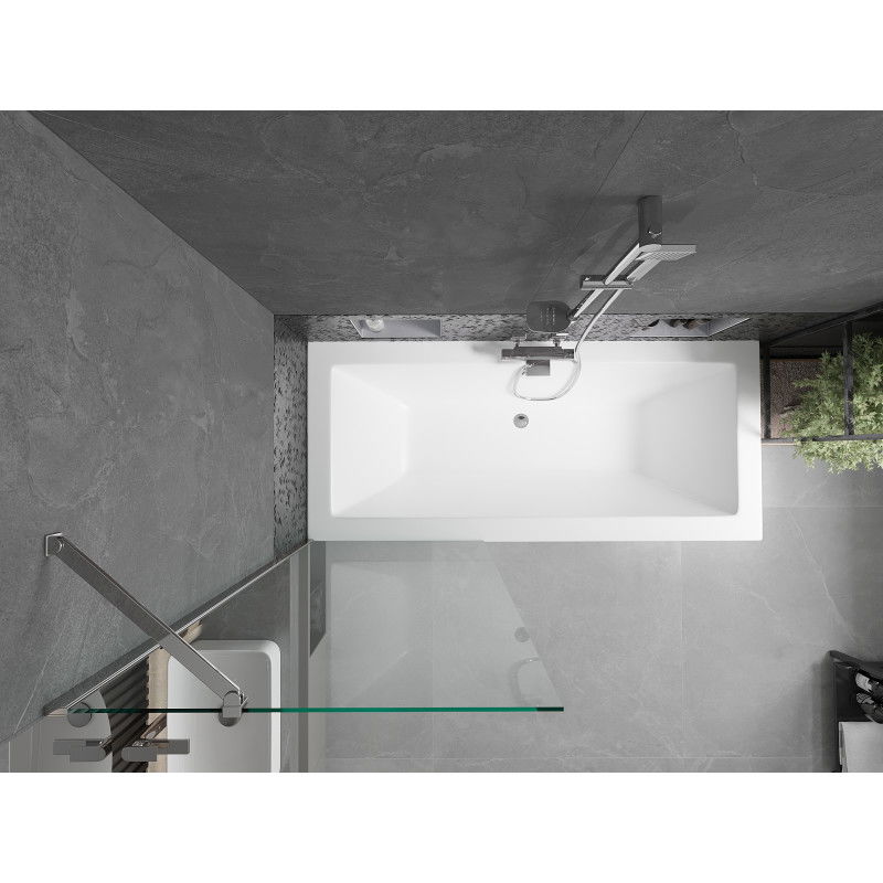 Mexen Cube vasca rettangolare 180 x 80 cm con rivestimento e schermo da bagno a 1 anta 70 cm, trasparente, cromo