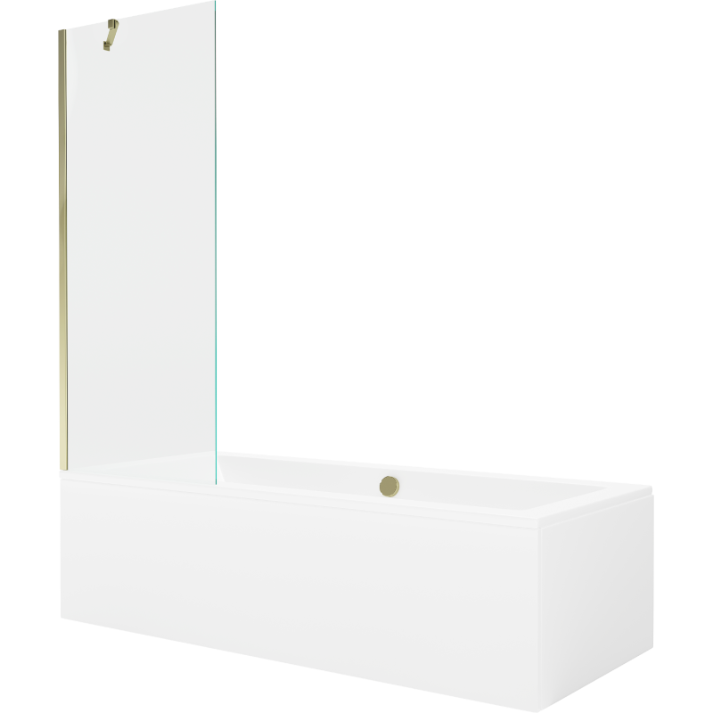 Mexen Cube wanna prostokątna 180 x 80 cm z obudową i parawanem 1-skrzydłowym 70 cm, transparent, złoty - 550518080X9507000050