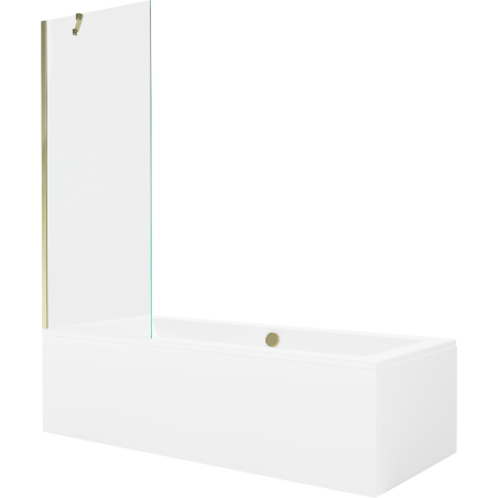 Mexen Cube taisnstūra vanna 180 x 80 cm ar apdari un vienviru dušas aizkariņu 70 cm, caurspīdīga, zelta