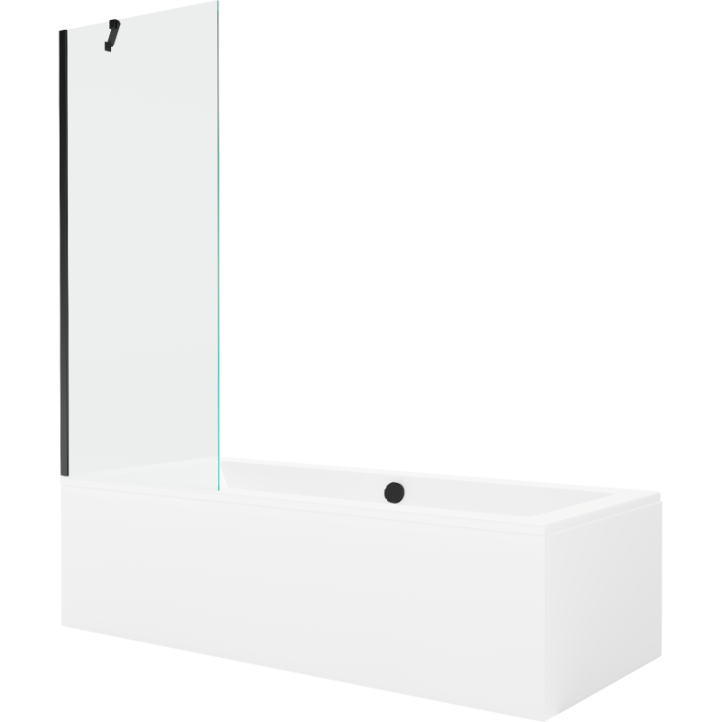 Mexen Cube wanna prostokątna 180 x 80 cm z obudową i parawanem 1-skrzydłowym 70 cm, transparent, czarny - 550518080X9507000070