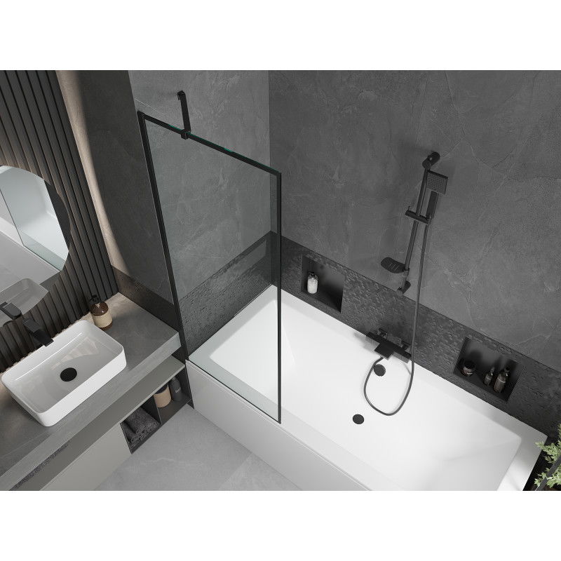 Mexen Cube rectangular bathtub 180 x 80 cm with enclosure and 1-wing screen 70 cm, black pattern - 550518080X9507007070