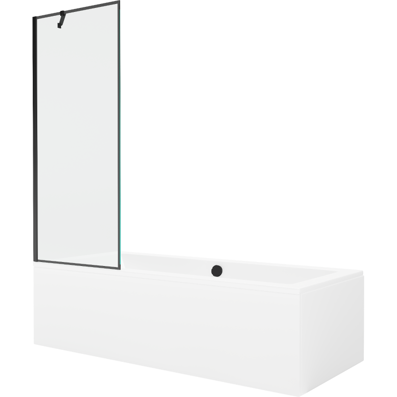 Mexen Cube wanna prostokątna 180 x 80 cm z obudową i parawanem 1-skrzydłowym 70 cm, czarny wzór - 550518080X9507007070