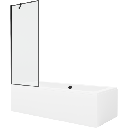 Mexen Cube wanna prostokątna 180 x 80 cm z obudową i parawanem 1-skrzydłowym 70 cm, czarny wzór - 550518080X9507007070