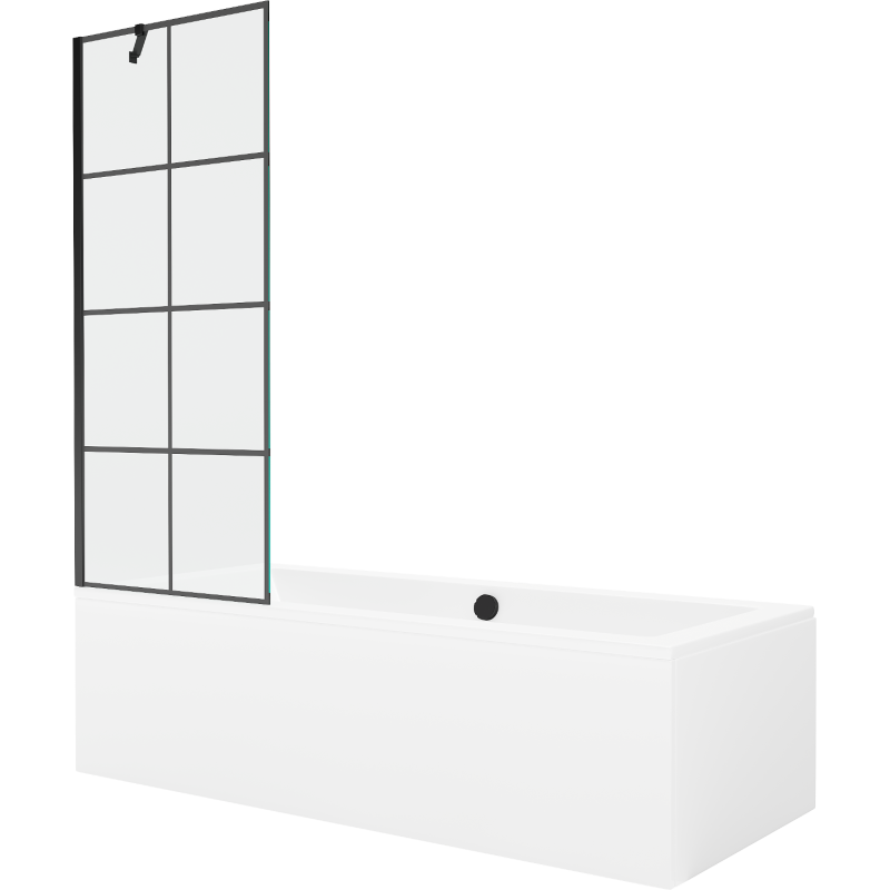 Mexen Cube wanna prostokątna 180 x 80 cm z obudową i parawanem 1-skrzydłowym 70 cm, czarny wzór - 550518080X9507007077