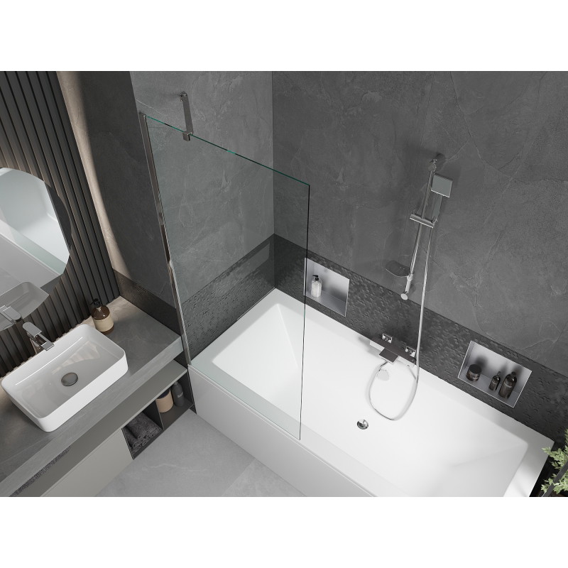 Mexen Cube baignoire rectangulaire 180 x 80 cm avec habillage et paroi de douche 1 volet 80 cm, transparent, chrome