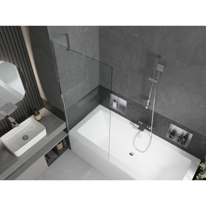 Mexen Cube rectangular bath 180 x 80 cm with casing and 1-wing screen 80 cm, transparent, chrome - 550518080X9508000001