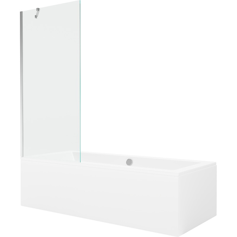 Mexen Cube baignoire rectangulaire 180 x 80 cm avec habillage et écran 1-volet 80 cm, transparent, chrome