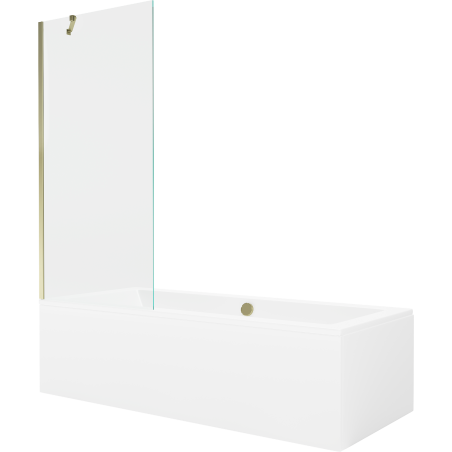 Mexen Cube rechthoekig bad 180 x 80 cm met ombouw en 1-vleugelige scherm 80 cm, transparant, goud - 550518080X9508000050
