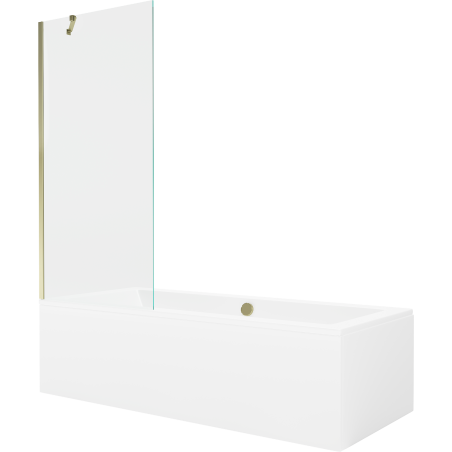 Mexen Cube wanna prostokątna 180 x 80 cm z obudową i parawanem 1-skrzydłowym 80 cm, transparent, złoty - 550518080X9508000050