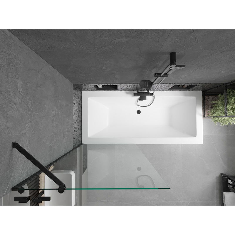 Mexen Cube vasca rettangolare 180 x 80 cm con pannello e paravento a 1 anta 80 cm, trasparente, nero - 550518080X9508000070