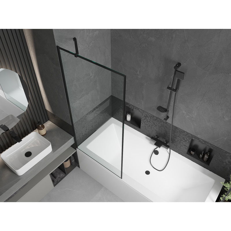 Mexen Cube rectangular bath 180 x 80 cm with casing and 1-wing screen 80 cm, black pattern - 550518080X9508007070