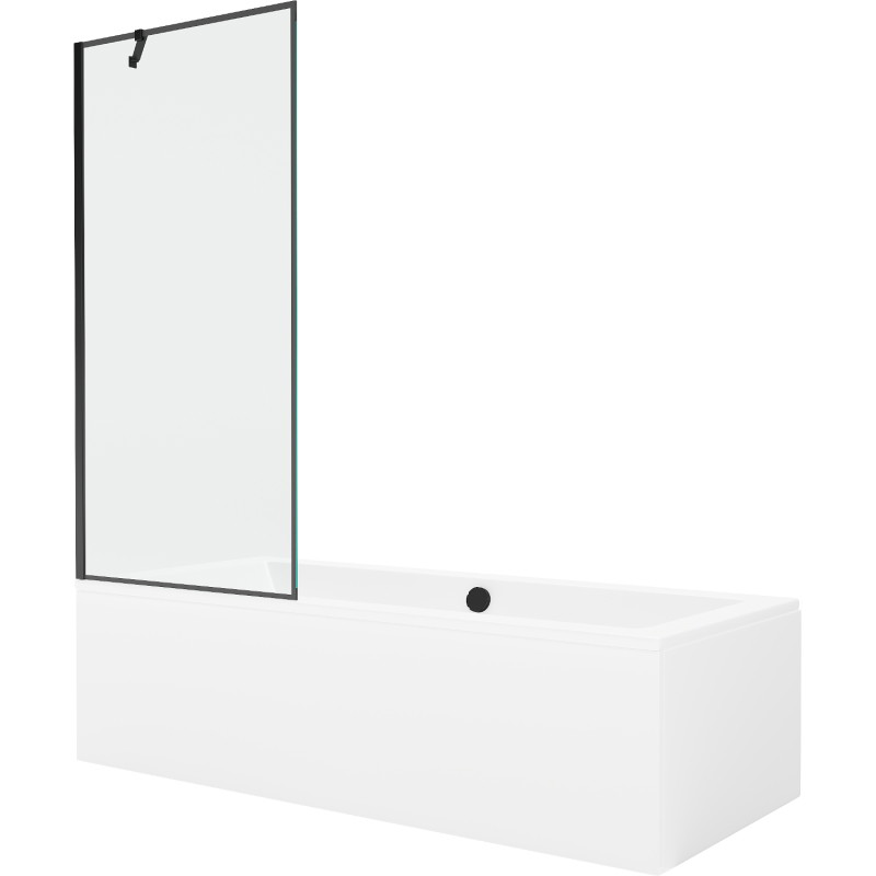 Mexen Cube rechthoekig bad 180 x 80 cm met ombouw en 1-delig scherm 80 cm, zwart patroon - 550518080X9508007070