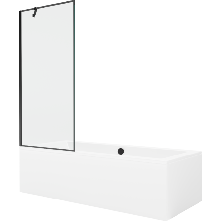 Mexen Cube vasca rettangolare 180 x 80 cm con pannello e parete doccia a 1 anta 80 cm, motivo nero - 550518080X9508007070