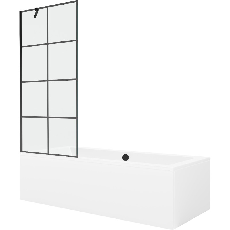 Mexen Cube bañera rectangular 180 x 80 cm con carcasa y mampara de 1 hoja 80 cm, diseño negro - 550518080X9508007077