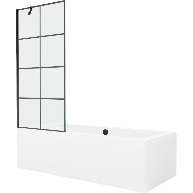 Mexen Cube rechteckige Wanne 180 x 80 cm mit Verkleidung und 1-flügeligem Paravent 80 cm, schwarzes Muster - 550518080X95080070?