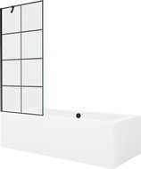 Mexen Cube bañera rectangular 180 x 80 cm con recubrimiento y mampara de 1 hoja de 80 cm, patrón negro - 550518080X9508007077