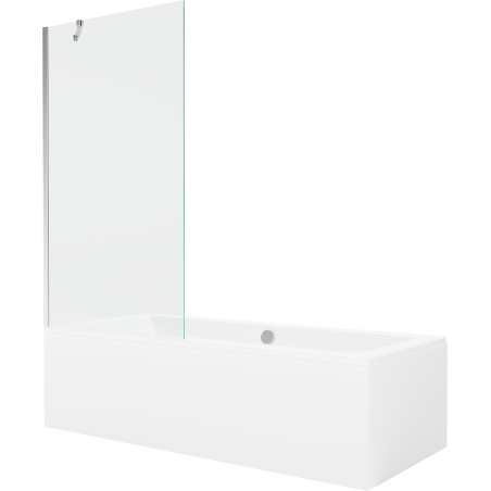 Mexen Cube wanna prostokątna 180 x 80 cm z obudową i parawanem 1-skrzydłowym 90 cm, transparent, chrom - 550518080X9509000001