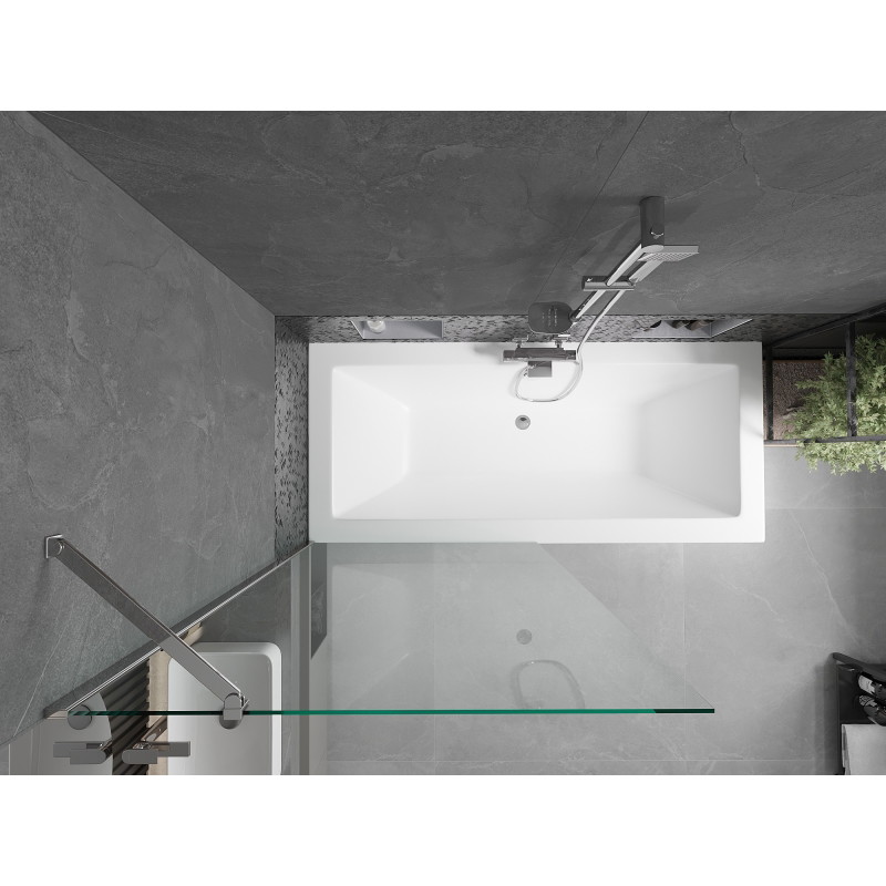 Mexen Cube taisnstūrveida vanna 180 x 80 cm ar apdari un 1-spārna aizslietni 90 cm, caurspīdīgs, hroma