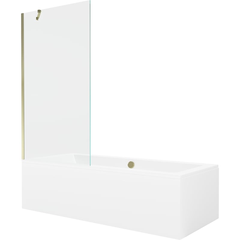 Mexen Cube vasca rettangolare 180 x 80 cm con pannellatura e paravento a 1 anta 90 cm, trasparente, oro - 550518080X9509000050