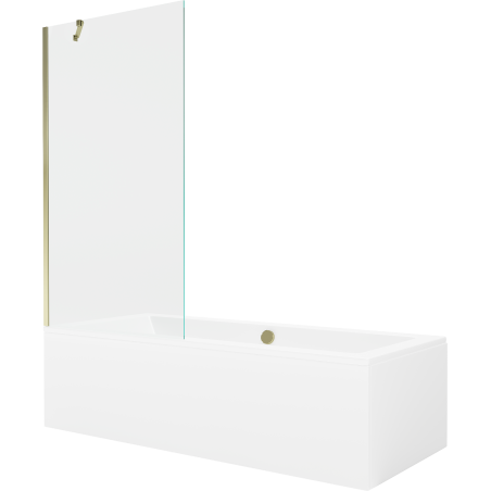 Mexen Cube rechteckige Badewanne 180 x 80 cm mit Verkleidung und 1-flügeliger Duschwand 90 cm, transparent, gold - 550518080X95?