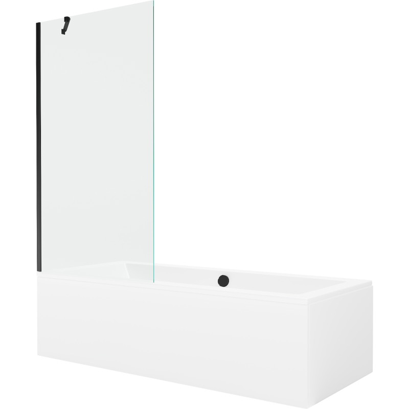 Mexen Cube taisnstūrveida vanna 180 x 80 cm ar apdari un viena spārna ekrānu 90 cm, caurspīdīga, melna