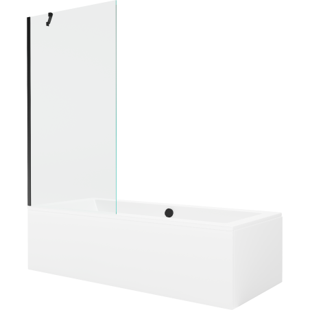 Mexen Cube wanna prostokątna 180 x 80 cm z obudową i parawanem 1-skrzydłowym 90 cm, transparent, czarny - 550518080X9509000070