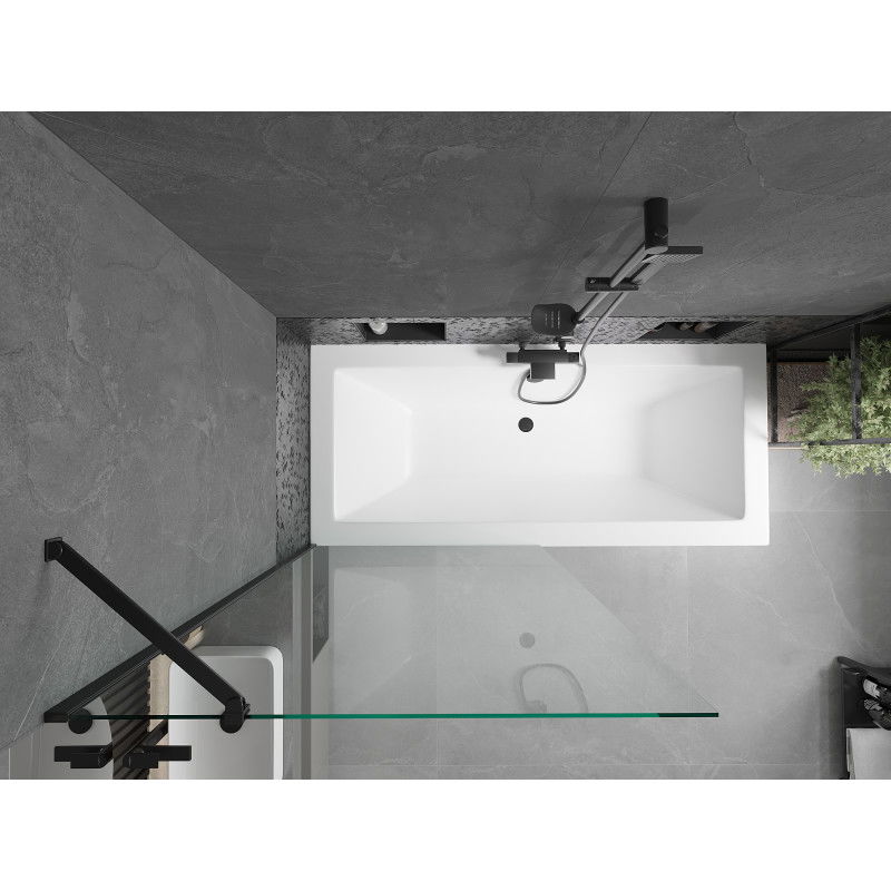 Mexen Cube bañera rectangular 180 x 80 cm con carcasa y mampara de 1 hoja 90 cm, transparente, negro - 550518080X9509000070
