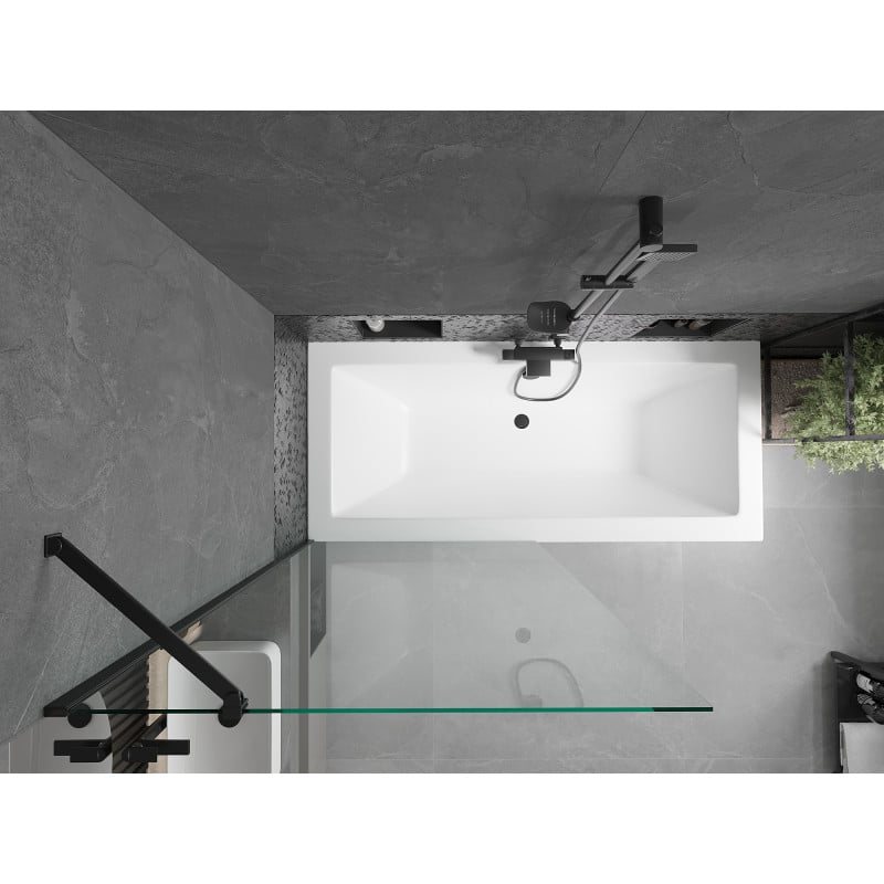 Mexen Cube vasca da bagno rettangolare 180 x 80 cm con rivestimento e parete da bagno a 1 anta 90 cm, trasparente, nero