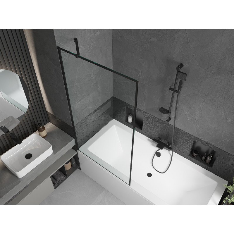 Mexen Cube rectangular bathtub 180 x 80 cm with casing and 1-wing screen 90 cm, black pattern - 550518080X9509007070