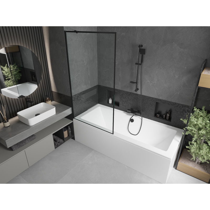Mexen Cube baignoire rectangulaire 180 x 80 cm avec habillage et paroi 1-volet 90 cm, motif noir - 550518080X9509007070