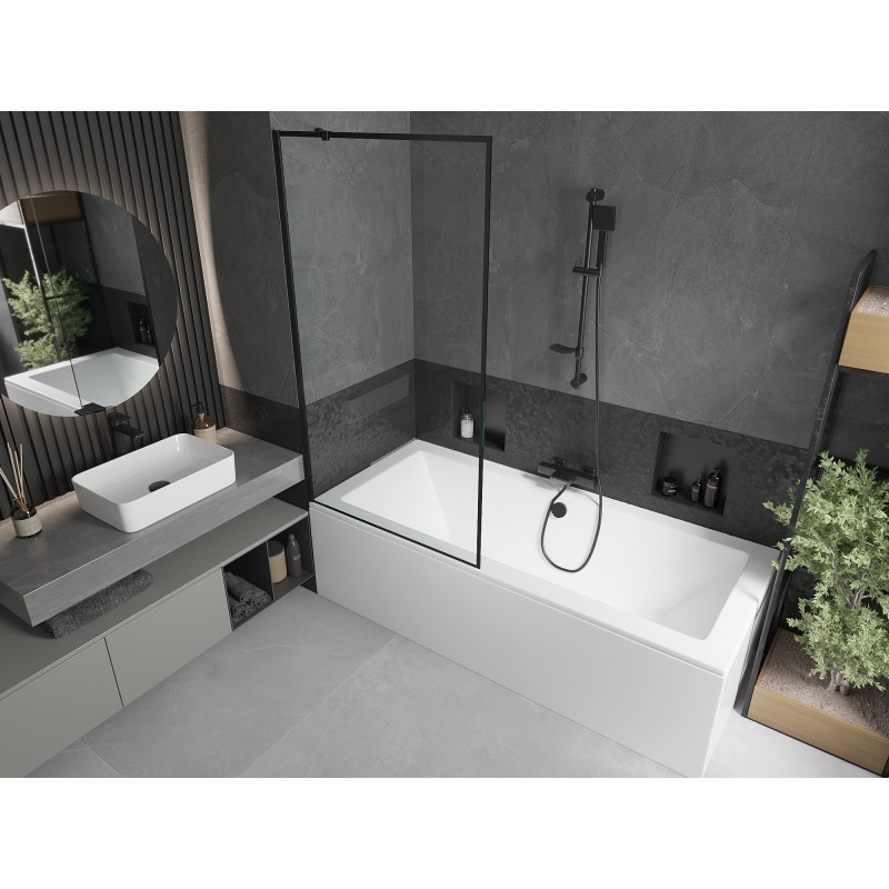 Mexen Cube rectangular bathtub 180 x 80 cm with casing and 1-wing screen 90 cm, black pattern - 550518080X9509007070