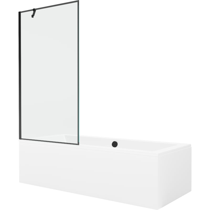 Mexen Cube pravokutna kada 180 x 80 cm s oblogom i paravanom s 1 krilom 90 cm, crni uzorak - 550518080X9509007070