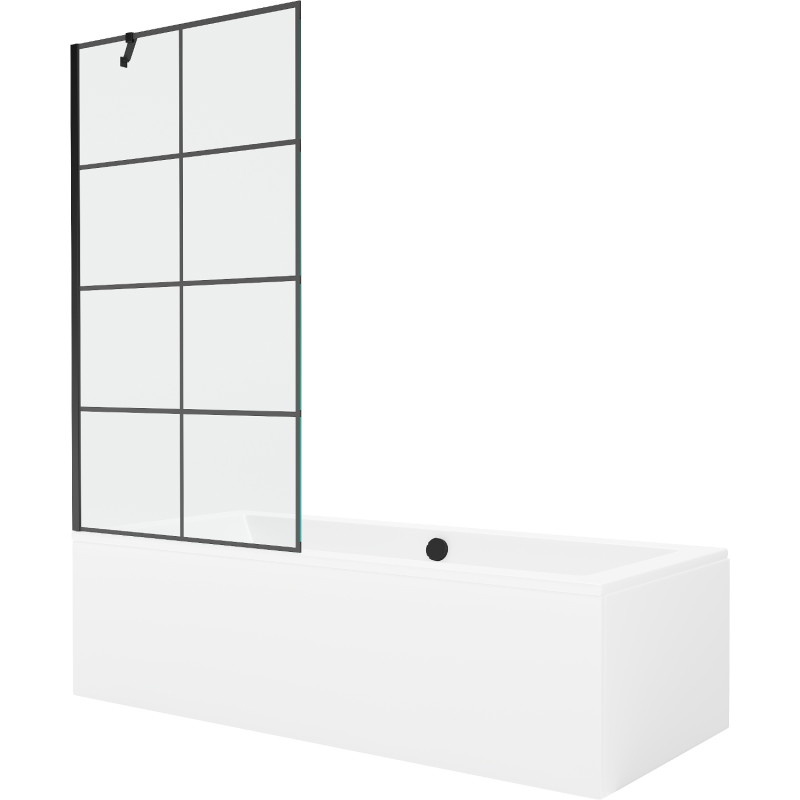 Mexen Cube rechthoekig bad 180 x 80 cm met ombouw en 1-vleugelige wand 90 cm, zwart patroon - 550518080X9509007077