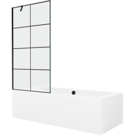 Mexen Cube rectangular bath 180 x 80 cm with enclosure and 1-wing screen 90 cm, black pattern - 550518080X9509007077