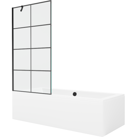 Mexen Cube wanna prostokątna 180 x 80 cm z obudową i parawanem 1-skrzydłowym 90 cm, czarny wzór - 550518080X9509007077