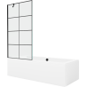 Mexen Cube bañera rectangular 180 x 80 cm con complemento y biombo de 1 hoja 90 cm, patrón negro - 550518080X9509007077