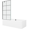 Mexen Cube wanna prostokątna 180 x 80 cm z obudową i parawanem 1-skrzydłowym 90 cm, czarny wzór - 550518080X9509007077
